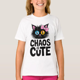 Chaos Is Cute – Adorable Black Cat with Bow Kawaii T-shirt