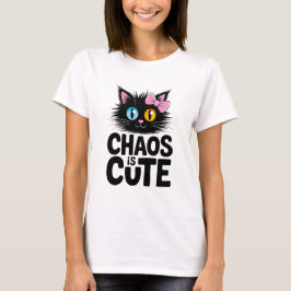 Chaos Is Cute – Adorable Black Cat with Bow Kawaii T-shirt