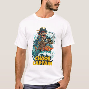 Chaos Kapitein Piraat Ridding Haai Grappig T-shirt