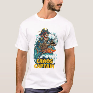 Chaos Kapitein Piraat Ridding Haai Grappig T-shirt