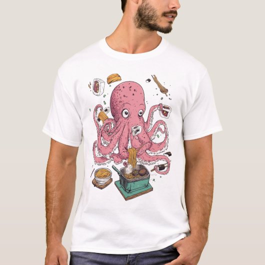 Chaos keuken ramp chef Funny Octopus Sushi T-shirt (Voorkant)