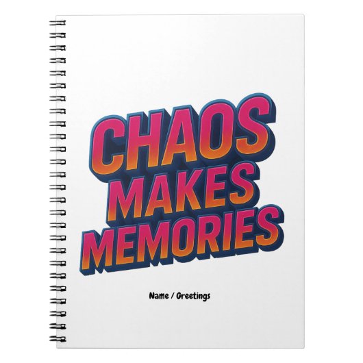 Chaos maakt herinneringen retro synthwave ontwerp notitieboek (Voorkant)
