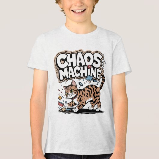 Chaos Machine Bengaalse kat Grappig Ontwerp Tri-Blend Shirt (Voorkant)