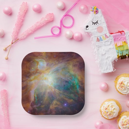 Chaos op het hart van Orion Spitzer Hubble Composi Papieren Bordje (Feest)