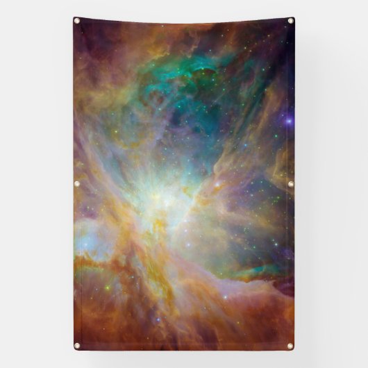 Chaos op het hart van Orion Spitzer Hubble Composi Spandoek (Verticaal)