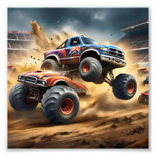 Chaos op wielen: Monster Truck slaat Derby Foto Afdruk