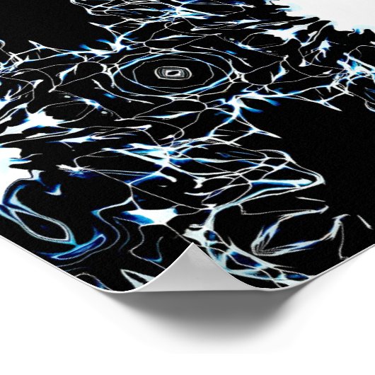 Chaotic Abstract Blue on Black and White Fluid Art Poster (Hoek)