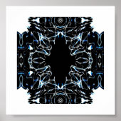 Chaotic Abstract Blue on Black and White Fluid Art Poster (Voorkant)