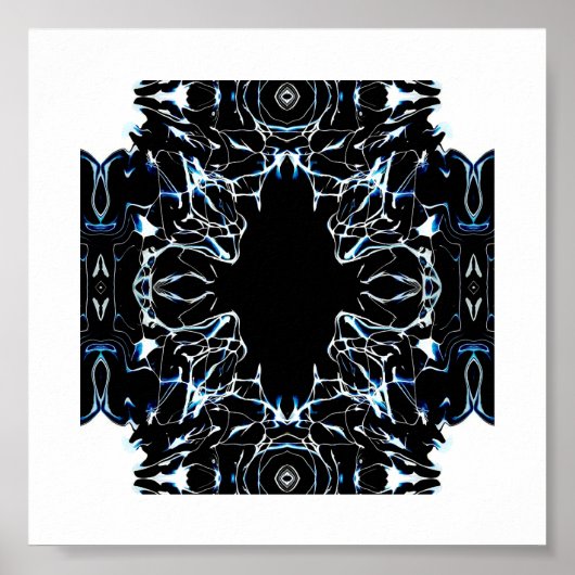 Chaotic Abstract Blue on Black and White Fluid Art Poster (Voorkant)