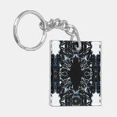 Chaotic Abstract Blue on Black and White Fluid Art Sleutelhanger (Voorkant Links)