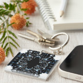 Chaotic Abstract Blue on Black and White Fluid Art Sleutelhanger (Voorkant Rechts)