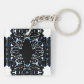 Chaotic Abstract Blue on Black and White Fluid Art Sleutelhanger (Achterkant)