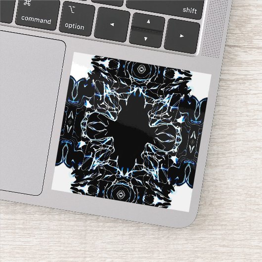 Chaotic Abstract Blue on Black and White Fluid Art Sticker (Detail)