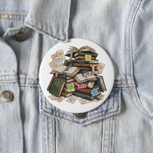 Chaotic Academia ADHD Hyperfocus Book Stack Ronde Button 4,0 Cm (In situ)