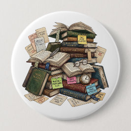 Chaotic Academia ADHD Hyperfocus Book Stack Ronde Button 4,0 Cm