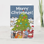 Chaotic Christmas Festive Scene Around Tree Feestdagen Kaart (Voorkant)