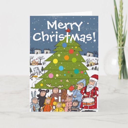 Chaotic Christmas Festive Scene Around Tree Feestdagen Kaart (Voorkant)
