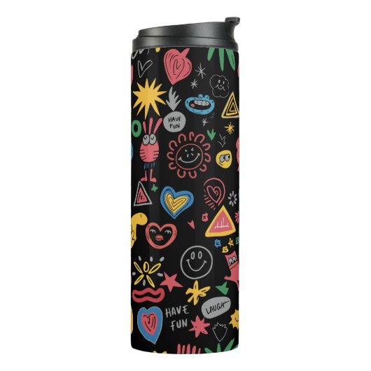 Chaotic Doodle Art Shirt – leuke Abstracte sketch Thermosbeker (Gedraaid links)