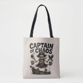 Chaotic Pirate Skeleton–Funny Cartoon Deck Design Tote Bag (Voorkant)