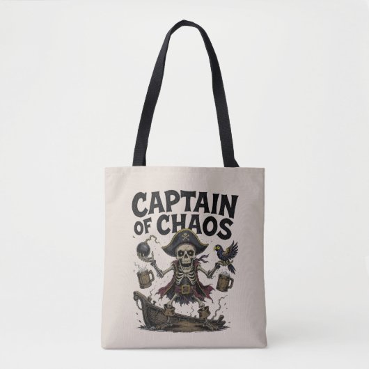 Chaotic Pirate Skeleton–Funny Cartoon Deck Design Tote Bag (Voorkant)