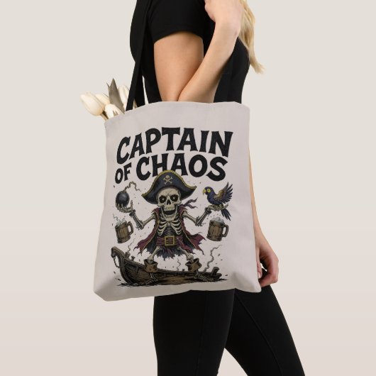 Chaotic Pirate Skeleton–Funny Cartoon Deck Design  Tote Bag (Dichtbij)