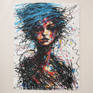 Chaotisch Blauw Haar Abstract Portret Barst Sherpa Deken
