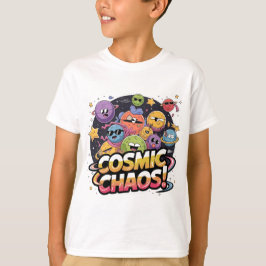 Chaotisch cartoonachtig sterrenstelsel met grillig t-shirt