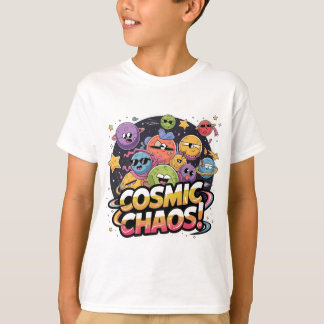 Chaotisch cartoonachtig sterrenstelsel met grillig t-shirt