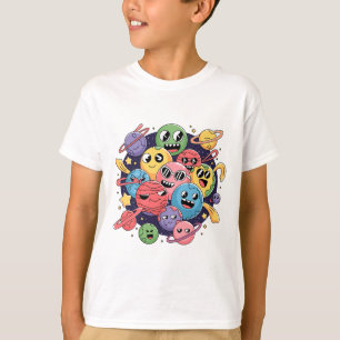 Chaotisch cartoonachtig sterrenstelsel met grillig t-shirt