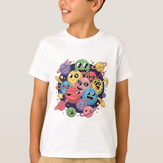 Chaotisch cartoonachtig sterrenstelsel met grillig t-shirt (Voorkant)