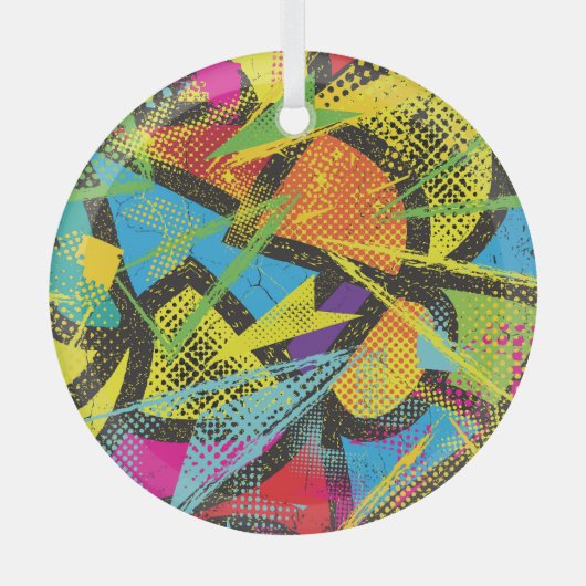 Chaotisch neon: Abstract graffitipatroon. Glas Ornament (Voorkant)