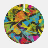 Chaotisch neon: Abstract graffitipatroon. Glas Ornament (Achterkant)
