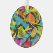 Chaotisch neon: Abstract graffitipatroon. Glas Ornament (Voorkant Rechts)