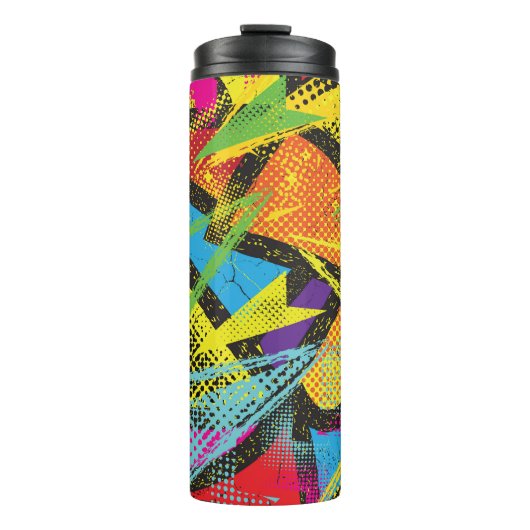 Chaotisch neon: Abstract graffitipatroon. Thermosbeker (Voorkant)
