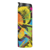 Chaotisch neon: Abstract graffitipatroon. Thermosbeker (Geroteerd rechts)