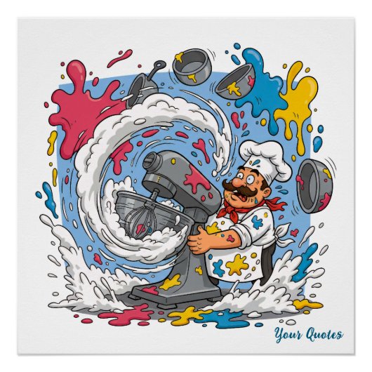 Chaotische Chef Met Exploderende Mixer Perfect Poster (Voorkant)