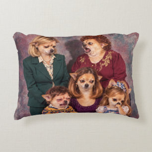 Chaotische Chihuahua-familieportret, stijl jaren 9 Accent Kussen