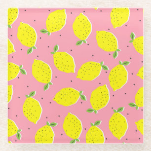 Chaotische citroenen roze polka: Citrus patroon Glazen Onderzetter
