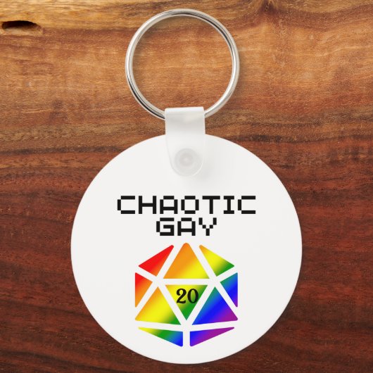 Chaotische Gay D20 – LGBTQ+ Pride DND Sleutelhanger (Achterkant)