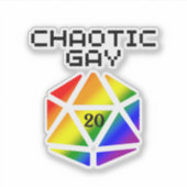 Chaotische Gay D20 – LGBTQ+ Pride DND Sticker (Voorkant)