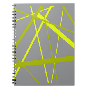 Chaotische gele lijnen op grijze retro moderne pat notitieboek
