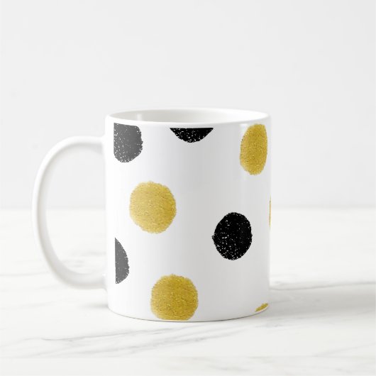 Chaotische gouden Stippen:  splash. Koffiemok (Links)