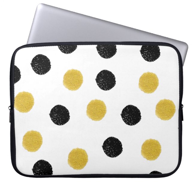 Chaotische gouden Stippen:  splash. Laptop Sleeve (Voorkant)