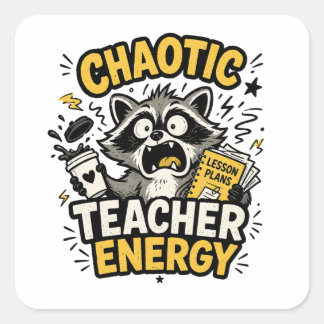 Chaotische Onderwijs Energie Grappige Wasbeer Stic Vierkante Sticker