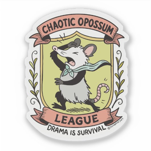 Chaotische Opossum League Crest met grappig drama Sticker (Voorkant)