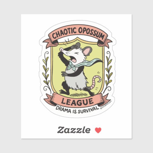 Chaotische Opossum League Crest met grappig drama Sticker (Vel)