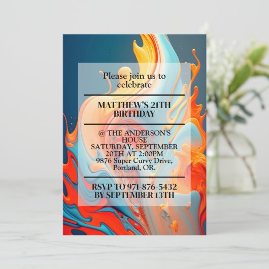 Chaotische vlammen printen verjaardagsfeestje kaart (Staand voorkant)