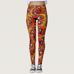 Chaotische vurige cartoon gezichten leggings