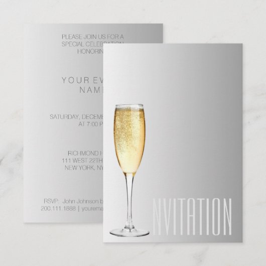 Chapaine Mousserende wijn Glass Gray Vip Uitnodigi Kaart (Voorkant / Achterkant)