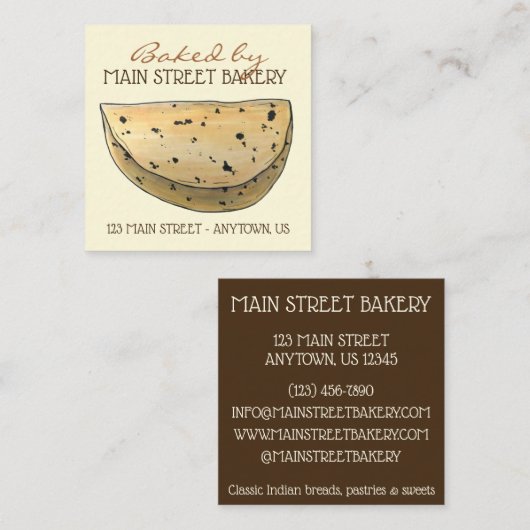 Chapati Roti Indian Food Brood Bakkerij Vierkante Visitekaartje (Voorkant / Achterkant)
